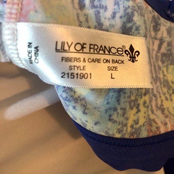 Lily of France X-Back Medium-Impact Sports Bra - Blue/Pink/White - L - Picture 5 of 6